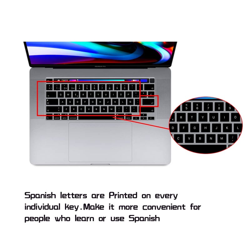 HRH Ultra Thin Spanish Language Silicone Keyboard Cover Skin for MacBook Pro 13 inch 2020(Model A2289/A2251/A2338 M1 Chip) and for MacBook Pro 16" 2019 (Model A2141) Accessories - Image 1